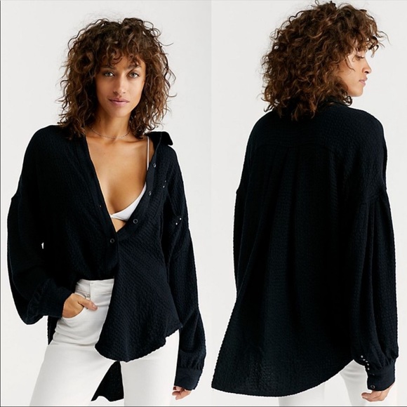 Free People Tops - Free People Black Hidden Valley Button Down Shirt